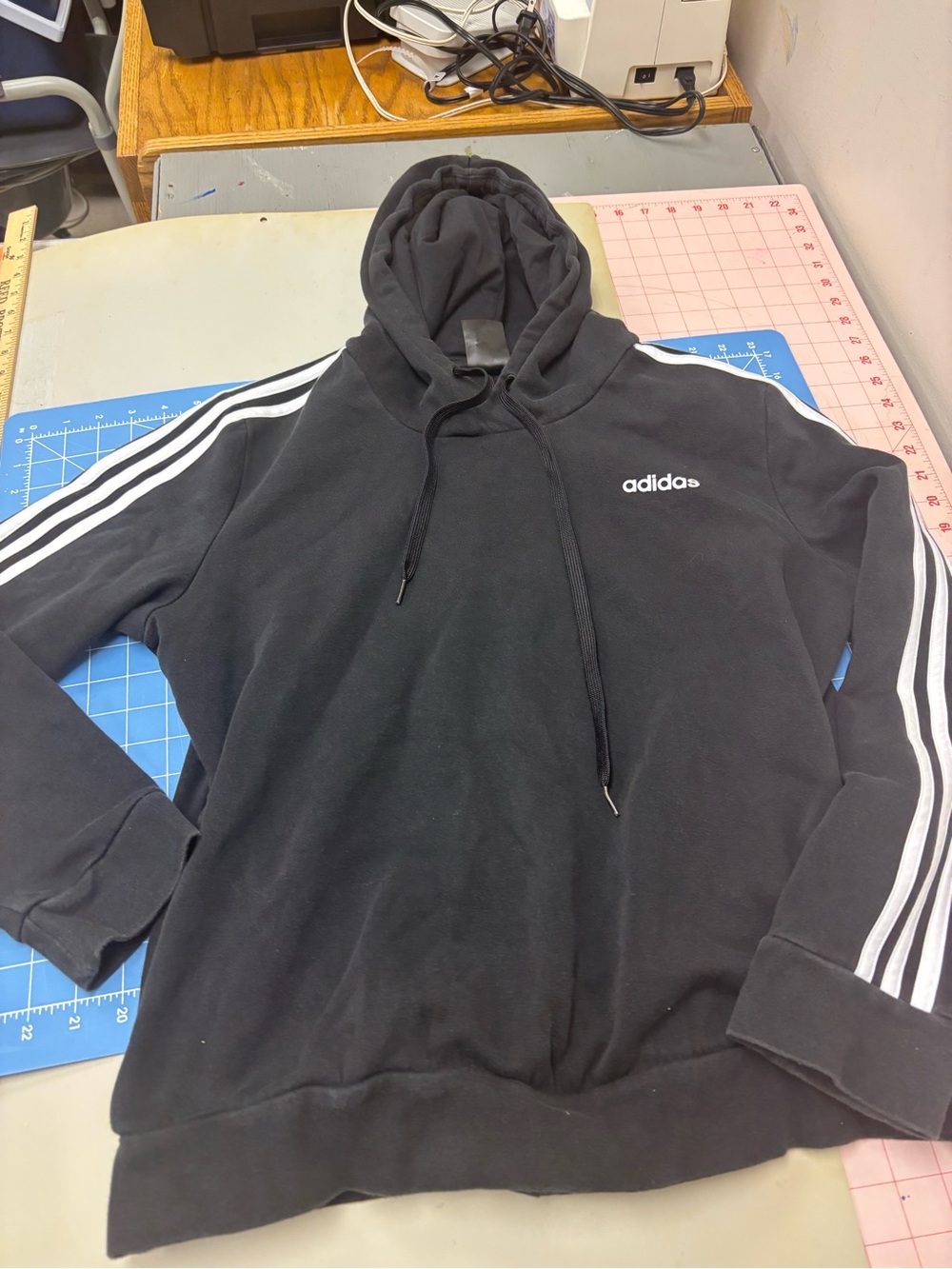 adidas Black Hoodie with White Three-Stripe Sleeves